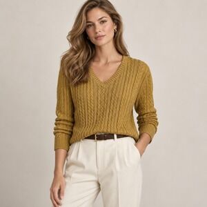 Croft & Barrow Mustard Yellow Cable Knit Old Money Sweater, XL